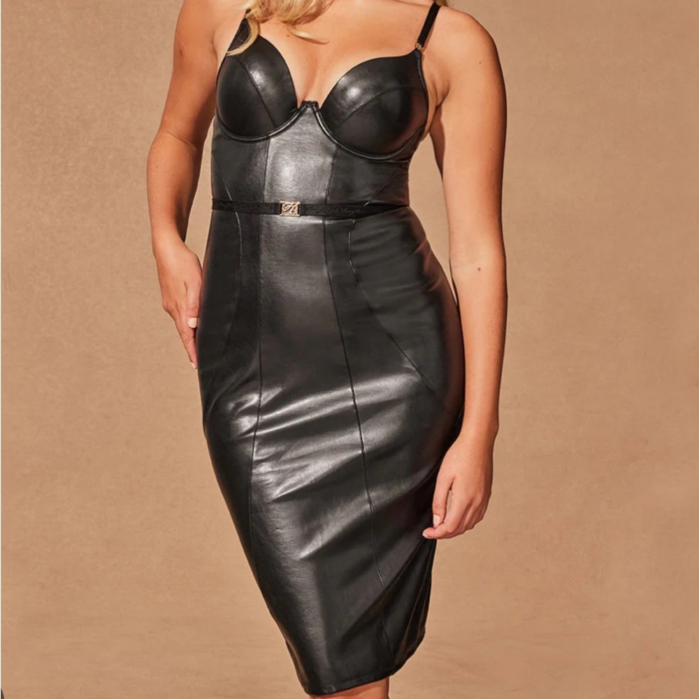 Honey Birdette Black Pleather Dress, XXS, 32B